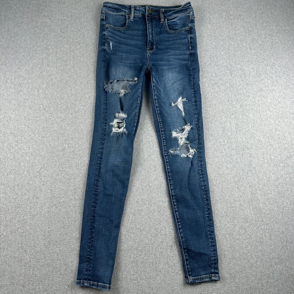 American Eagle Jegging Womens 4 Super Hi-Rise Blue Distressed Denim Jeans